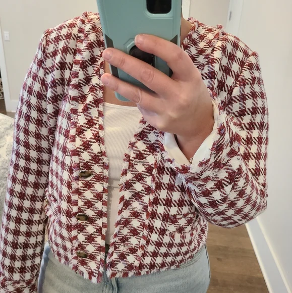 NWT Ann Taylor Cropped Tweed Fringe Blazer - Picture 3 of 8